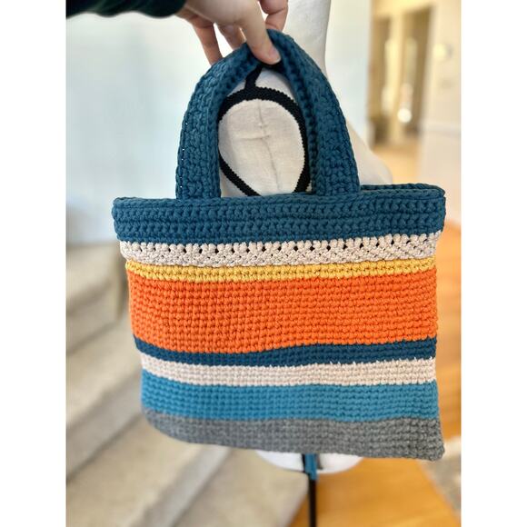 The Sak Orange & Blue Stripe Crochet & Tassel Knit Tote Bag - Picture 2 of 5